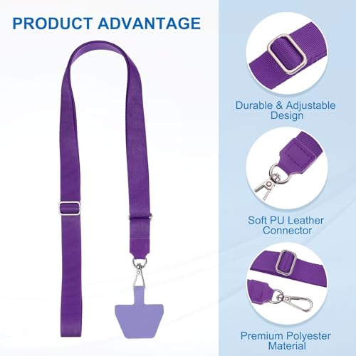 PATIKIL Smart Phone Lanyard with Wrist Strap and Patches for Most Smartphones ID Badges Keychain - color: Purple