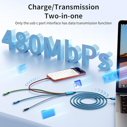 4 in 1 Charging Cable, Mulit Charging Cable for Multiple Devices, 2Pack 5FT - color: Red&Black
