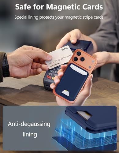 TopMade for MagSafe Wallet with Adjustable Stand, Magnetic Phone Card Holder for iPhone 17/16/15/14/13/12 Series, RFID Blocking Premium Leather, ID Window, Holds 5 Cards, Navy Blue - color: Navy Blue