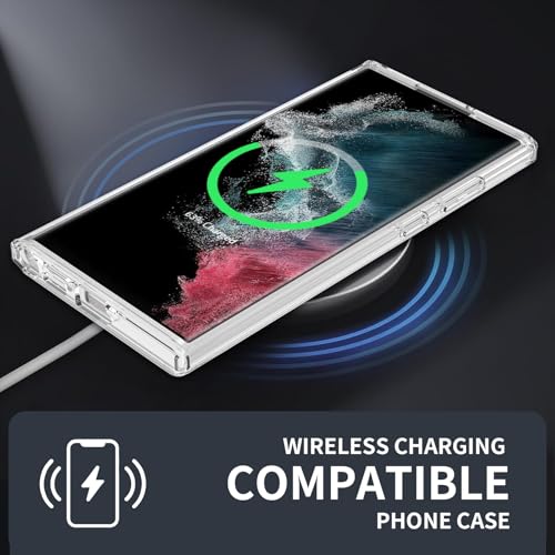 for Samsung Galaxy S22 Ultra Case Clear, Anti-Yellowing 6.8 Inches Slim Fit Heavy Duty Protection Wireless Charging Lightweight TPU and PC Shockproof Anti-Slip Transparent Protective Phone Cover - color: Clear