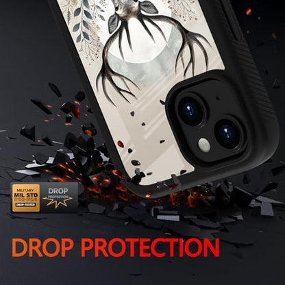 Compatible with iPhone 14 / iPhone 13 Case – Rugged Full-Body Protective Cover for Women Men Dual Layer Shockproof Bumper, Heavy-Duty Phone Case - Deer Flower Moon 100 - color: Deer Flower Moon 100