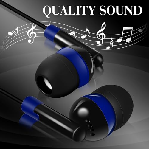 Kanayu 100 Pack Wired Earbuds Bulk for Classroom, No Mic 3.5mm, Dark Blue - color: Dark Blue