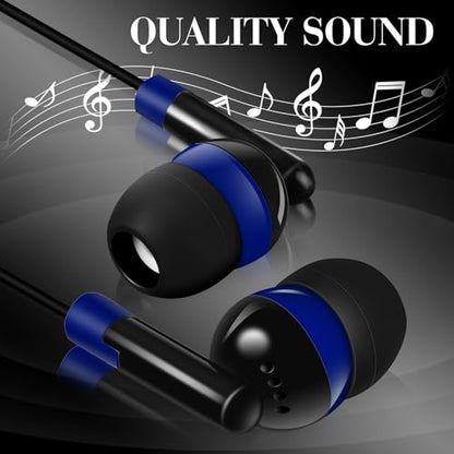 Kanayu 100 Pack Wired Earbuds Bulk for Classroom, No Mic 3.5mm, Dark Blue - color: Dark Blue