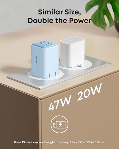 Anker Nano Phone Charger,47W Max 2-Port GaN Fast Charger USB C (Pack of 2) - color: blue, size: 2.36 x 3.94 x 2.36 Inch (Pack of 2)