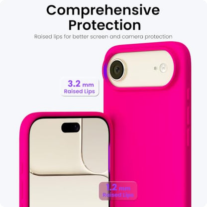 ORNARTO for iPhone Air Case 6.5", Slim Liquid Silicone 3 Layers Soft Gel Rubber Shockproof Protective Cover with Anti-Scratch Microfiber Lining-Hot Pink - color: Hot Pink