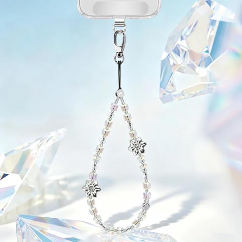 Food-Grade Silicone Phone Wrist Strap with Tether Tab/Clip, Sparkling Bead Phone Lanyard/Phone Charm - color: Iridescent