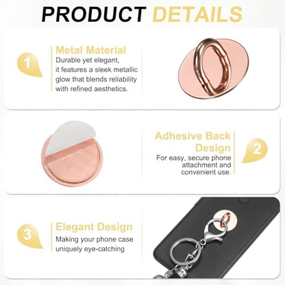 PATIKIL Metal Phone Charm Hook 0.9", 24Pcs Adhesive Circle Shaped Phone Finger Grip Hook Smartphones Keychain Ring Charm Loop for DIY Tablet Case Accessories, Rose Gold - color: Rose Gold