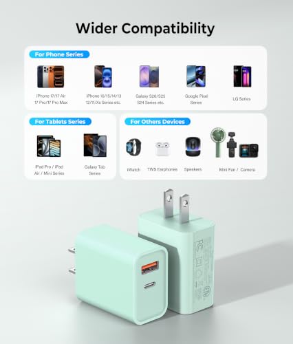 2 Pack USB C Wall Charger Block, 20W Dual Port Fast Charging Adapter - color: 2-Pack Parrot Green