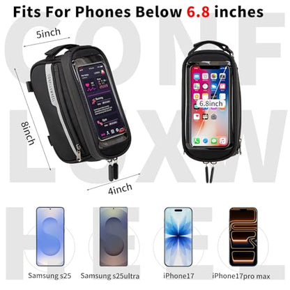 Bike Frame Bag, Cycling touchscreen phone pouch,Waterproof Bike Top Tube Bag,Compatible with 6.8-inch phones