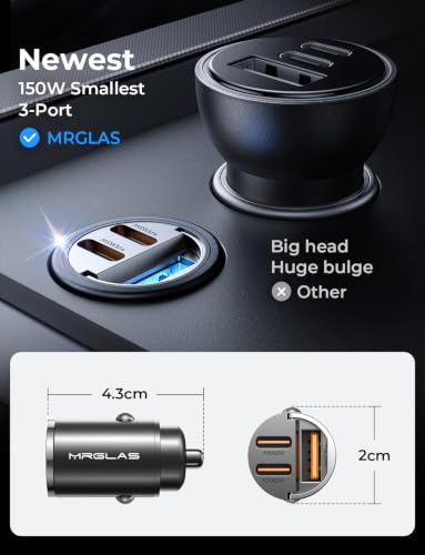 【Upgraded】 150W 3-Port iPhone 18 17 Pro Max Car Charger USB C Fast Charge - color: 3-Port Black