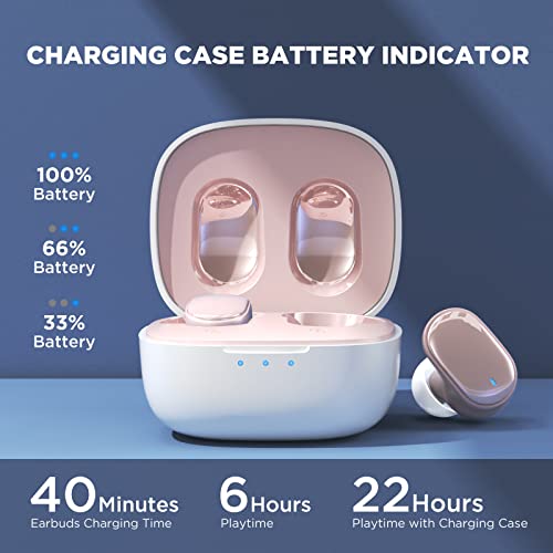 HTC True Wireless Earbuds 7 Bluetooth 5.3, Stereo Earphones 10mm Driver with Deep Bass, 40ms Ultra Low Latency for Gaming, Running - 22H Playtime/Touch Control/Game Modes/Built-in Mic - Pink