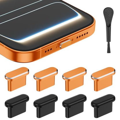 USB C Dust Plug for iPhone 17 Series, 4Pcs Aluminum+4Pcs Silicone, Orange - color: Cosmic Orange