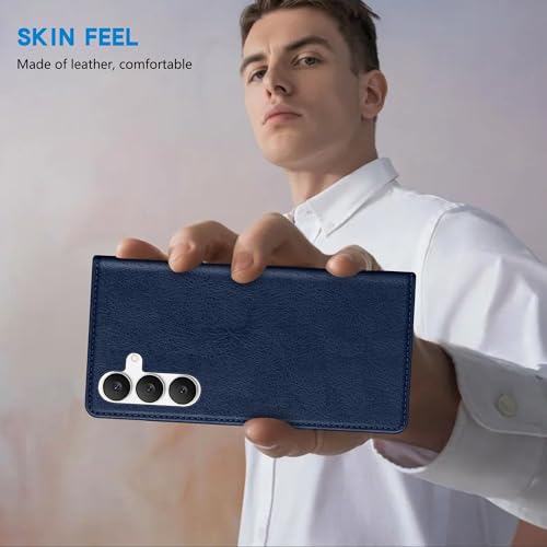 ZZXX for Samsung Galaxy S25 FE Wallet Case with [RFID Blocking] Card Slot Stand Strong Magnetic PU Leather Flip Fold Protective Phone Case for Samsung Galaxy S25 FE Case Wallet(Blue-6.7 inch) - color: Blue