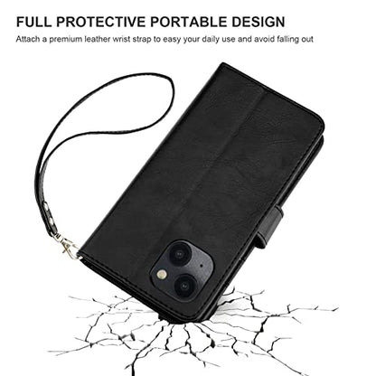 Bocasal Detachable Wallet Case Card Holder for iPhone 14 Plus, Black | RFID Blocking Kickstand Card Slots Holder PU Leather Magnetic Shockproof Wrist Strap Removable Flip Protective Cover 6.7 inch - color: Black