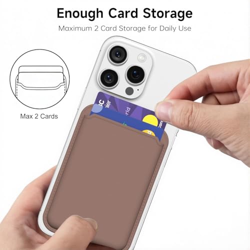 oakxco Magnetic Phone Wallet Stick On, Secure Phone Card Holder Silicone Compatible with Magsafe, Adhesive Pocket Sleeve ID Credit Card, Slim Thin Card Case, Compatible with iPhone Samsung, Brown - color: Brown