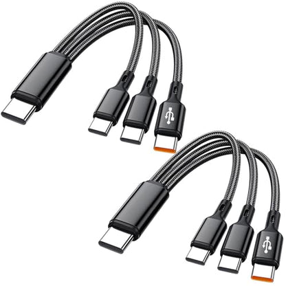 Awnuwuy Multi 3 in 1 USB C Cable 0.6FT 2Pack,USB C to 3 USB C Port Black - size: 0.6FT