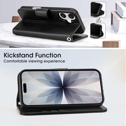 Arae Compatible with iPhone 17 Case Wallet with Card Holder, Wristlet Strap Wallet Flip Cover for iPhone 17 6.1 inch Men/Women, RFID Blocking, Kickstand, Litchi Black - color: Litchi Black, size: iPhone 17 6.1 inch