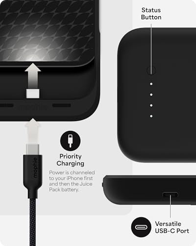 Mophie Juice Pack Battery Case for iPhone 16 Pro Max - Slim Charging Case, Magnetic Back for Wallets & Mounts, +50% Extra Battery Life, Enhanced 6-Foot Drop Protection, Sustainable Material, Black - size: iPhone 16 Pro Max