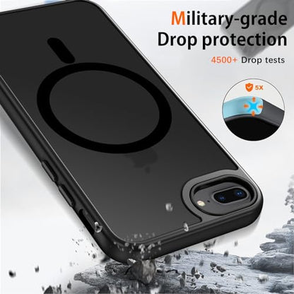 DUEDUE for iPhone 8 Plus Case, iPhone 7 Plus Case Magnetic[Compatible with Magsafe], Translucent Matte Back Protective Cover Anti-Scratch Shockproof Phone Case for iPhone 7 Plus/8 Plus, Black - color: Black