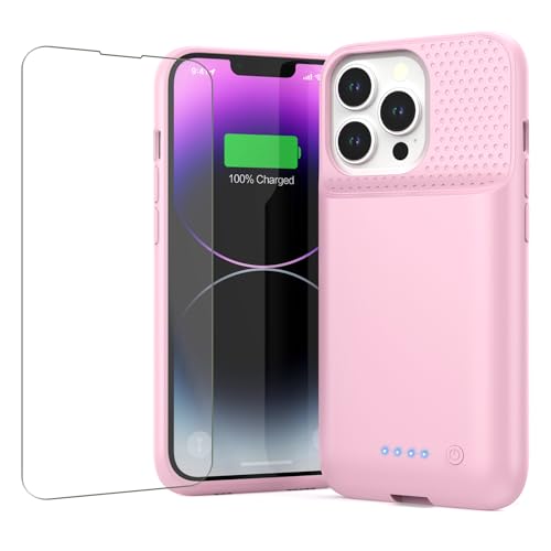 Feob Battery Case for iPhone 13/13 Pro/14,[2025 Upgraded] 7500 mAh Ultra-Slim Portable Extended Charger Cover for iPhone 13/13 Pro/14 Charging Case (6.1 Inch)-Pink - color: Pink