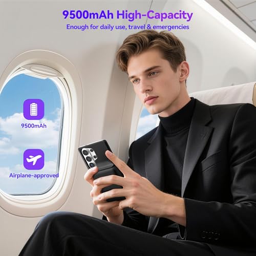 NEWDERY Battery Case for Samsung Galaxy S26 Ultra/S25 Ultra 6.9", 9500mAh | Protable Charger Case with Led Indicators, Qi Wireless Charging Supported, Rechargeable Battery Pack for Travel Use - size: For Galaxy S26 Ultra 6.9"