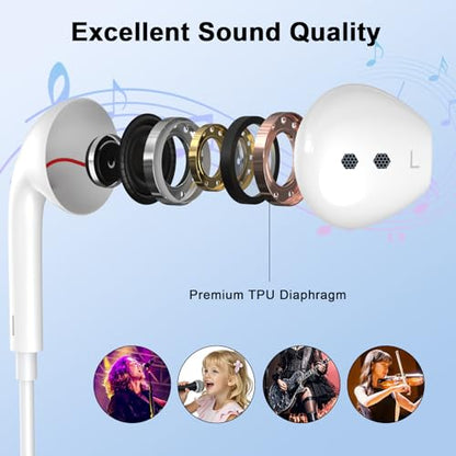 2 Pack USB C Wired Earbuds Headphones for iPhone 17 16 Pro Max 15 in Ear