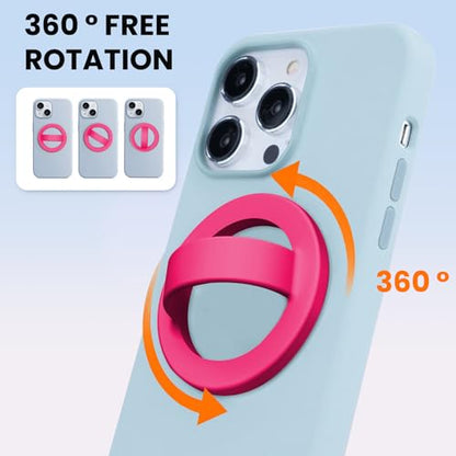 Magnetic Silicone Ring Grip Phone Holder, Loop Grip Phone Holder,Magnetic Phone Loop,Magsafe Phone Grip,Compatible with Magsafe for iPhone 16/15/14/13/12 Series (Pink) - color: Rose Red