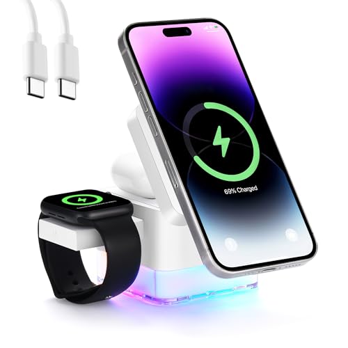 15W Wireless Charger 3-in-1 Apple Charging Station with Night Light - color: White