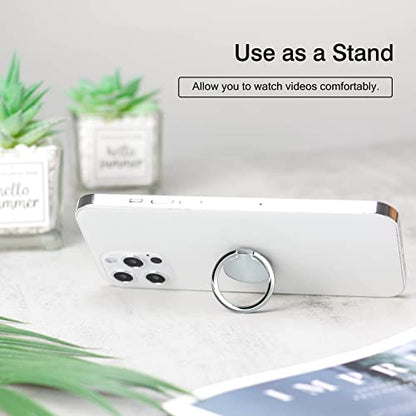 [2 Pack] Round Ultra-thin Cell Phone Ring Holder Stand,360 Degree Rotation and 180 Degree Adjustable Finger Ring Kickstand with Polished Metal Phone Grip (Silver)