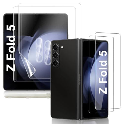 [2Set 6PCS] Screen Protector for Galaxy Z Fold 5, 2 Inner TPU Matte Films + 2 Outer Tempered Glass + 2 Camera Lens Protecters with Positional Mouting Frame, Anti-Glare, No Creases, No Bubbles - size: Samsung Galaxy Z Fold 5