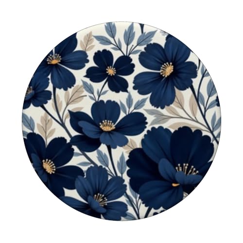 Botanical Navy Blue Floral Pattern PopSockets Adhesive PopGrip - style: Adhesive PopGrip