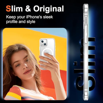 for iPhone 14 Plus Case Clear, Compatible with Magsafe, Anti-Yellowing, Military-Grade Protection, Shockproof Slim Magnetic Phone Case Cover, Transparent - color: A-Clear, size: iPhone 14 Plus