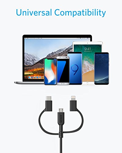 Anker Powerline II 3-in-1 Lightning, USB C, Micro USB Cable - color: Black