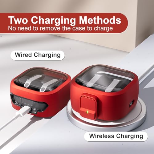 for Samsung Galaxy Buds 4/Buds 4 Pro Case (2026) with Secure Safety Lock Clip,Shockproof Scratch-Resistant TPU Transparent Soft Shell Protective Cover Accessories with Carabiner/Cleaning Kit(Red) - color: Red