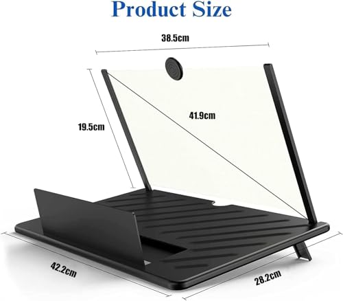20" Screen Magnifier for Cell Phone – 3D HD Magnifing Screen Enlarger Projector for Movies Videos and Gaming – Foldable Phone Stand Holder with Screen Amplifier–Supports All Smartphones - size: Black-20‘’