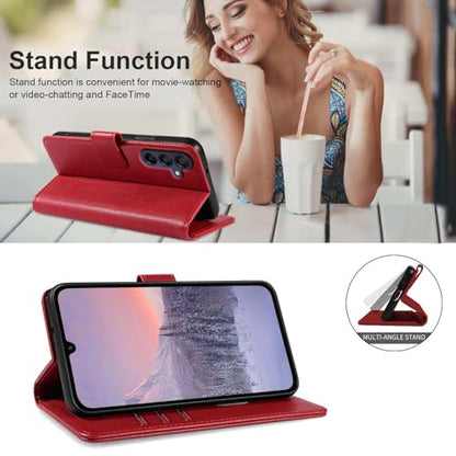 for Galaxy A17/A16 5G Phone Case Wallet RFID Blocking (Red) | Premium PU leather, card holder/cash slots, protective flip cover for Samsung Galaxy A17/A16, magnetic closure, kickstand - color: Red