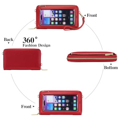GOIACII Phone Purse Crossbody Bags for Women Small Travel Wallet Touch Screen RFID Blocking - color: A08 Bright Red