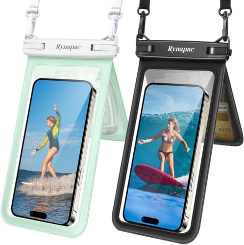 Rynapac IPX8 Double Space Waterproof Phone Pouch up to 8.5", 2 Pack | Face Unlock, Touchscreen, Underwater Photography, for iPhone 17 16 15 14 Pro Max, Includes Lanyard, Beach Cruise Essentials - color: Black & Mint Green