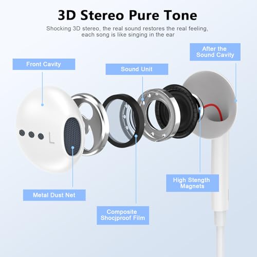[Apple MFi Certified USB C Headphones for iPhone 17 16 15 Pro Max - color: CWhite