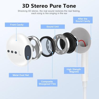 [Apple MFi Certified USB C Headphones for iPhone 17 16 15 Pro Max - color: CWhite