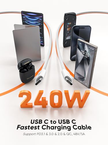 CableCreation USB C to C Super Fast Charging Cable 240W Woven 3.3FT 140W - color: White, size: 3.3FT, style: 240W