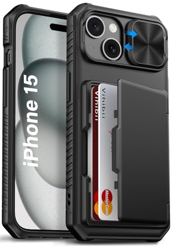 Vihibii for iPhone 15/14/13 Wallet Case, Card Holder (4 Cards), Black | RFID Blocking, Slide Camera Lens Cover, Military-Grade Drop Protection, Raised Edges Protect Screen, Ditch the bulky bag - color: Black, size: iPhone 15/14/13