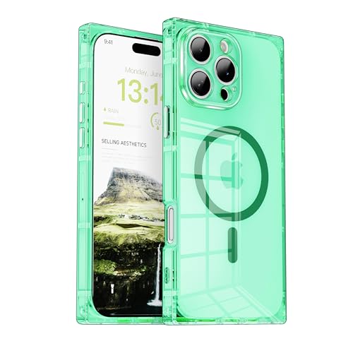 IAIYOXI Rectangle Edge Magnetic Clear Case for iPhone 11 Pro Max, Compatible with MagSafe, Full Camera Protection & Reinforced Corners, Thin Slim Shockproof TPU Phone Cover for Women Girls, Green - color: Green, size: iPhone 11 Pro Max