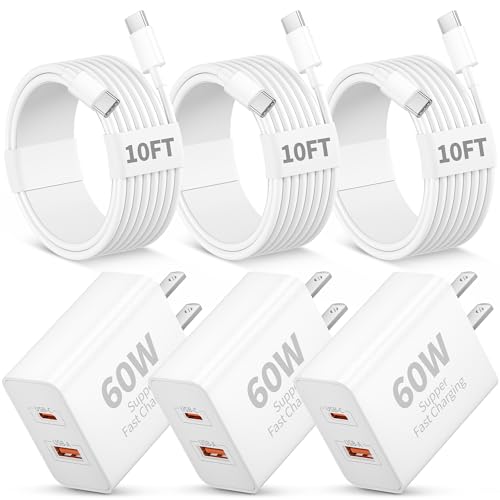 iPhone 17 16 15 Charger Fast Charging, 3 Pack 60W USB C Super Fast Charger - size: 3Pack-10FT