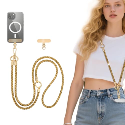 Crystal Phone Lanyard Crossbody Adjustable Rhinestone Anti-Theft Phone Strap Crossbody Cell Phone Neck Strap for Women - color: Gold