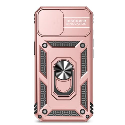 for iPhone 17E / iPhone 16E Case, with Camera Lens Cover HD Screen Protector, Dual Layer Military-Grade Drop Tested Magnetic Ring Holder Kickstand Protective Phone Case for iPhone 16E /17E (Rose Gold) - color: Rose Gold with camera cover Military-Grade 2n