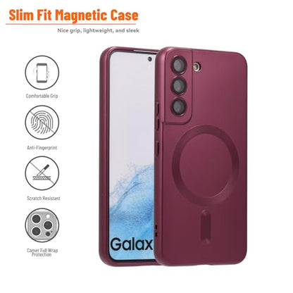 Magnetic for Samsung Galaxy S21 FE Case,Soft Silicone Slim Fit Anti-Scratch Phone Case Cover with Camera Protection,Compatible with MagSafe,Burgundy - color: Burgundy, size: S21 FE