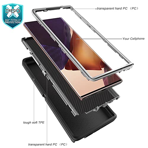 YmhxcY Note 20 Ultra Case with Self Healing Flexible TPU Film[2 Pack] and Camera Lens Screen Protective Film[2 Pack], Heavy Protection Cover for Samsung Galaxy Note 20 Ultra-Black and Grey - color: SF-Black/Grey