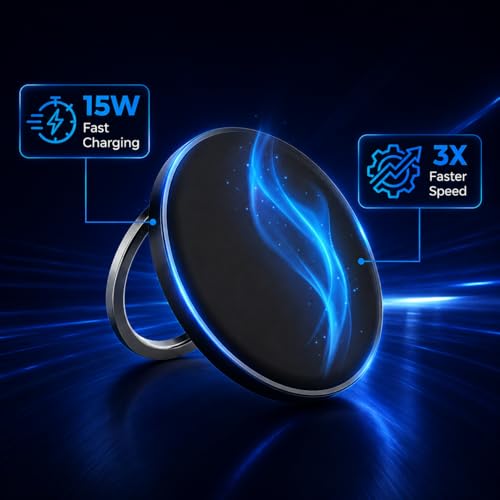 15W Magnetic Wireless Charger with Detachable USB-C Cables & USB-A Adapter - color: Black