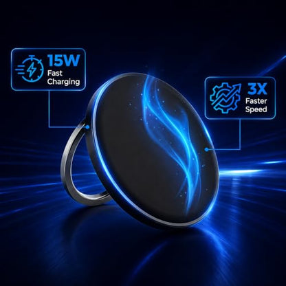 15W Magnetic Wireless Charger with Detachable USB-C Cables & USB-A Adapter - color: Black